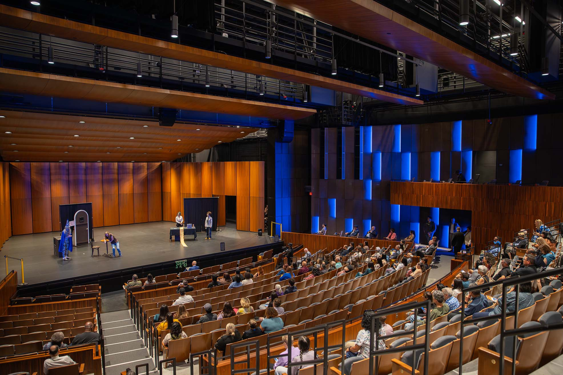 Music student perform in one of the main rehearsal studios in the new Performing Arts Center
