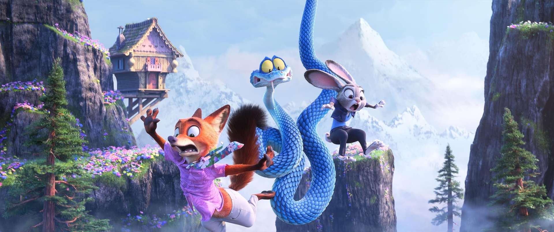From left, “Zootopia 2” characters Nick Wilde, Gary De’Snake and Judy Hopps. The film has been nominated for a Best Animated Feature Film Oscar